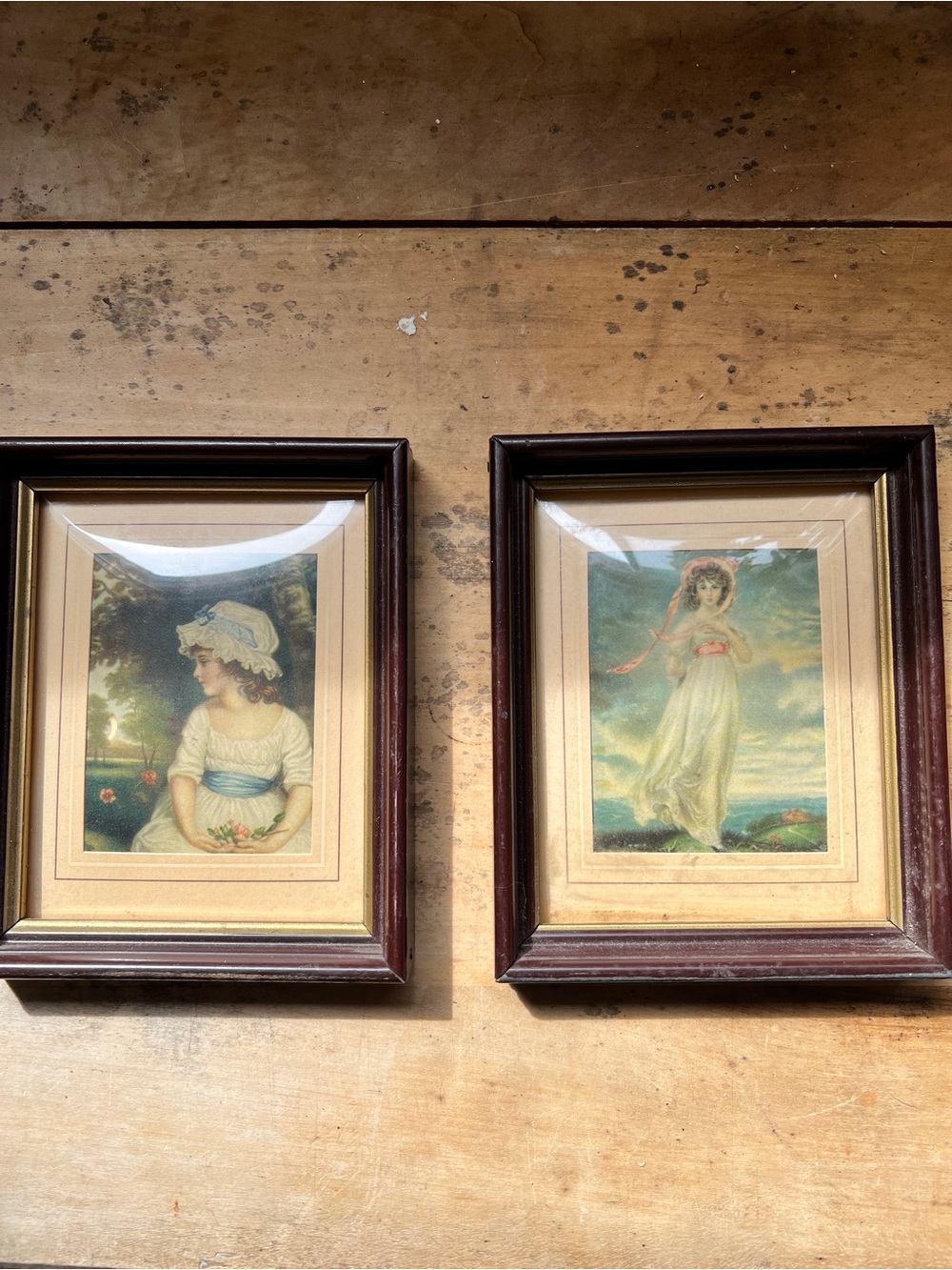 Small Vintage-Style Framed Home Art Prints in Brown and Cream
